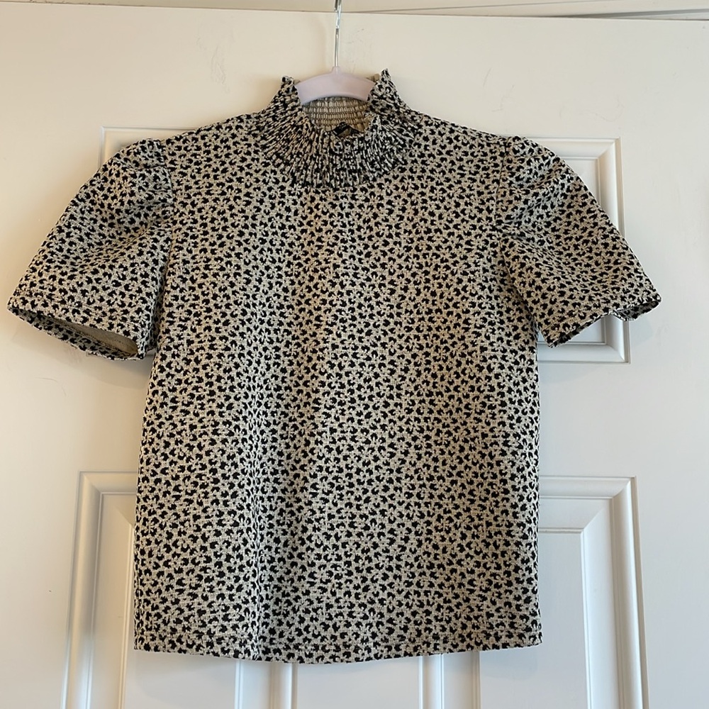 ZARA Animal Print Puff Sleeve Top Sz XS/S